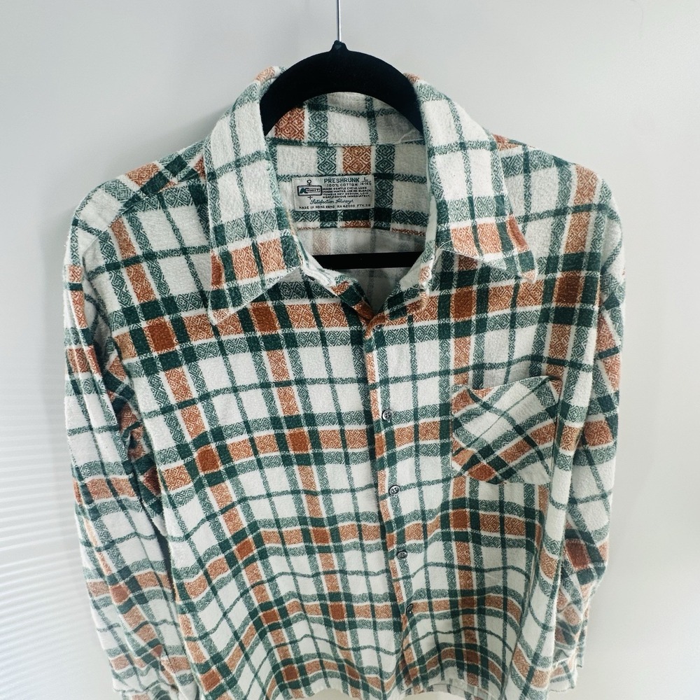 Vintage Kmart‎ Plaid Shirt Men's Large Wool Long Sleeve Button Up Green/Orange